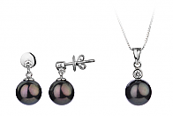 Black Freshwater Diamond Bezel Pearl Set 8.00 - 8.50mm