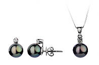 Black Freshwater Diamond 4 Prong Pearl Set 8.00 - 8.50mm